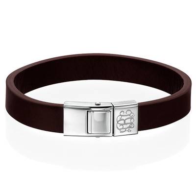 Men's Brown Leather Monogram Bracelet-2 product photo