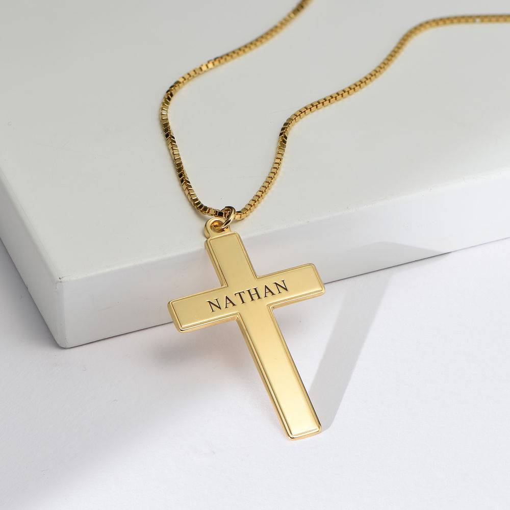 Men's Engraved Cross Necklace in 18k 
