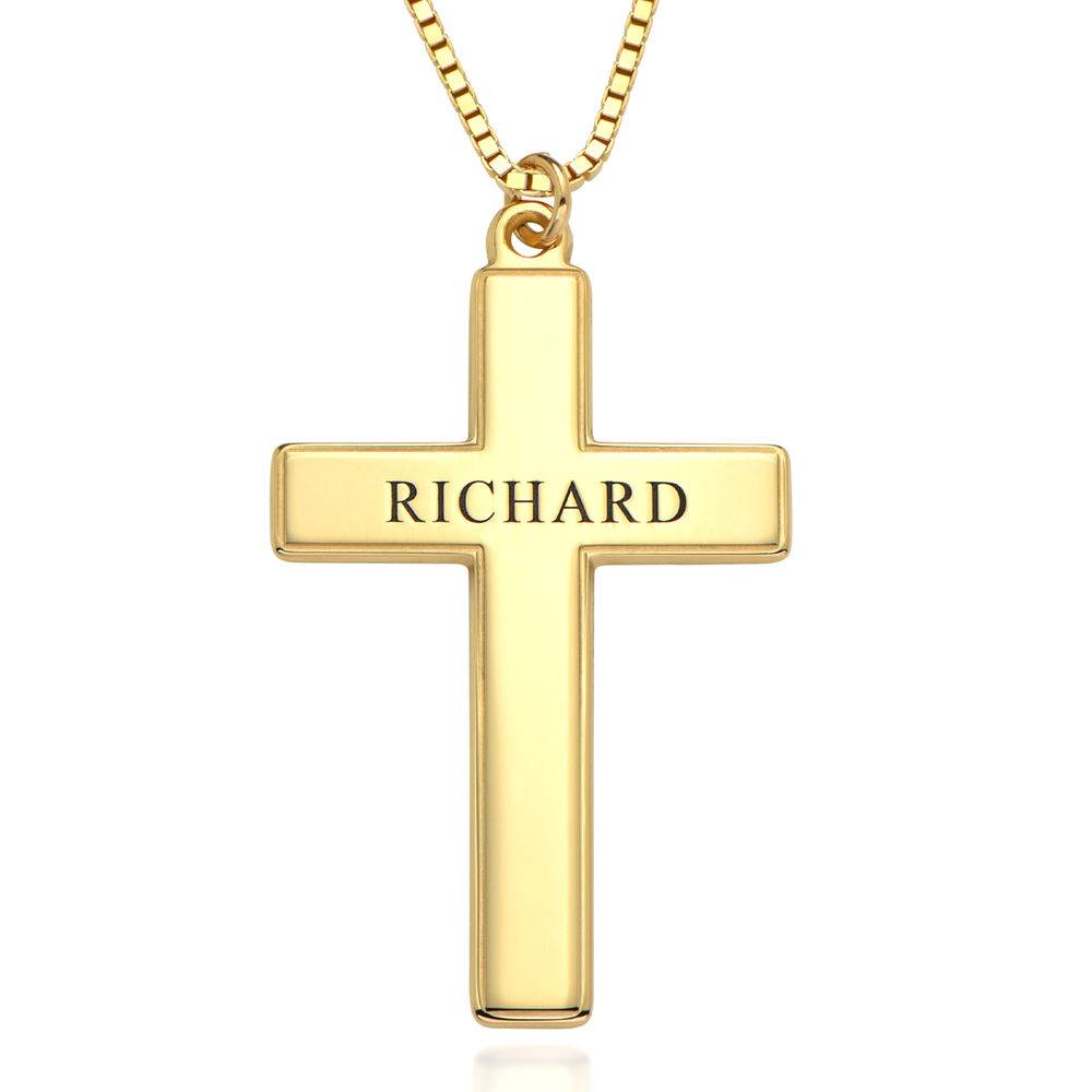 Men's Engraved Cross Necklace in 18k Gold Plating
