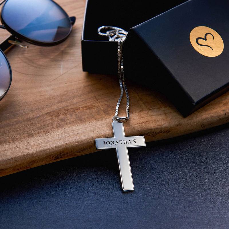Men's Engraved Cross Necklace in Sterling Silver