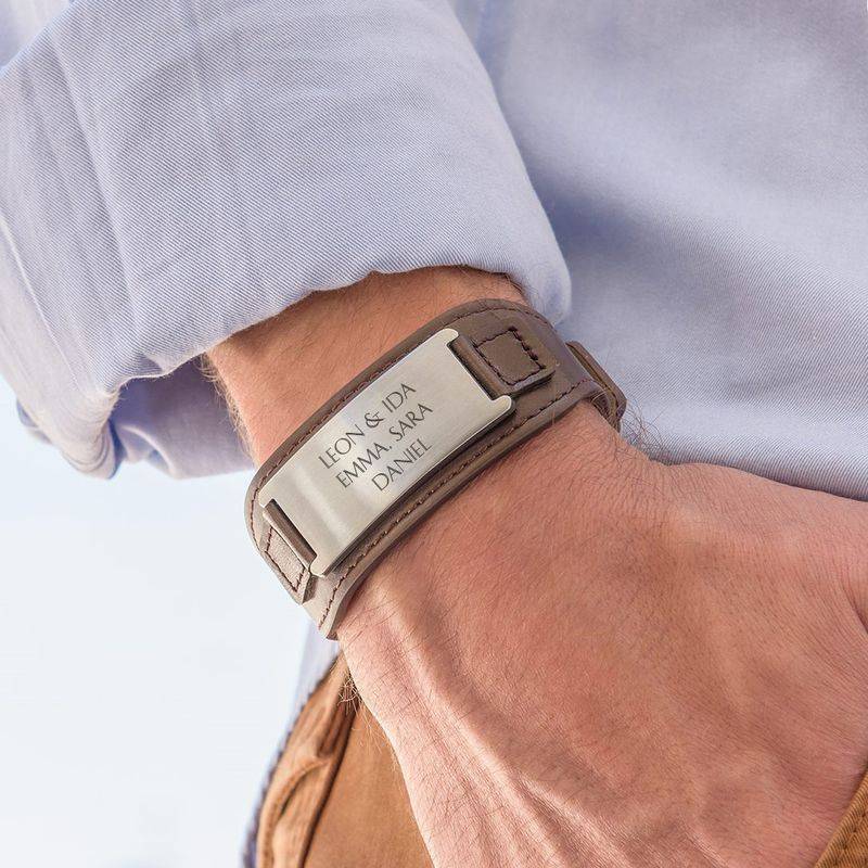 Men's ID Bracelet in Brown Leather