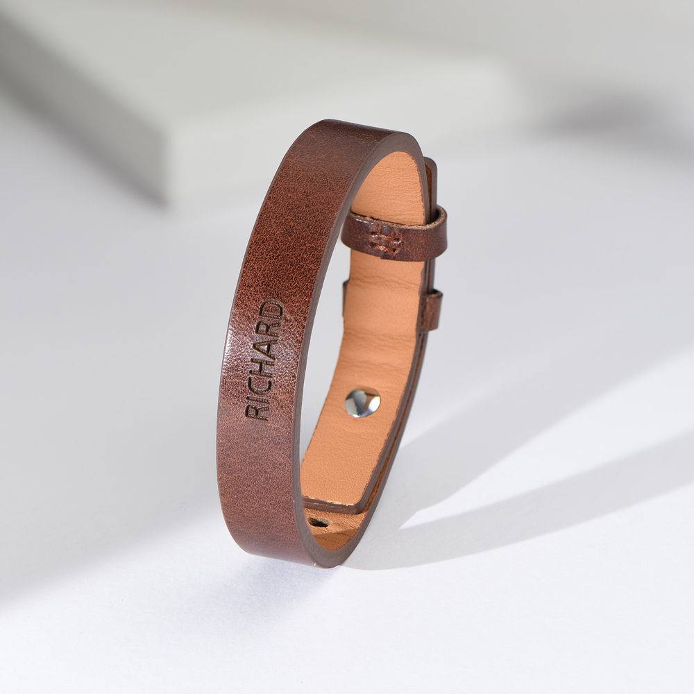 Men's Total Brown Leather Name Bracelet