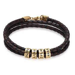 Navigator Braided Brown Leather Bracelet with Small Custom Beads in product photo