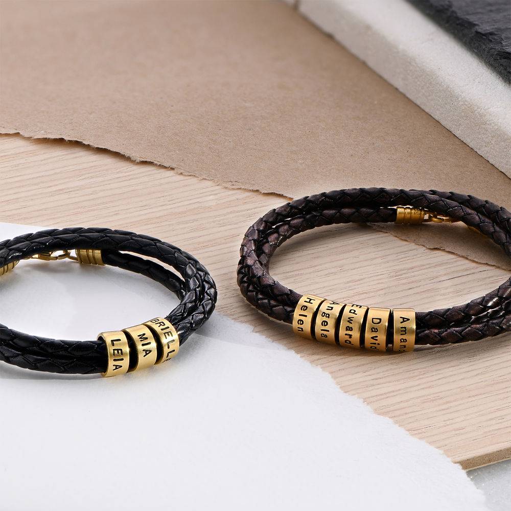 Navigator Braided Leather Bracelet with Small Custom Beads in 18k Gold Vermeil