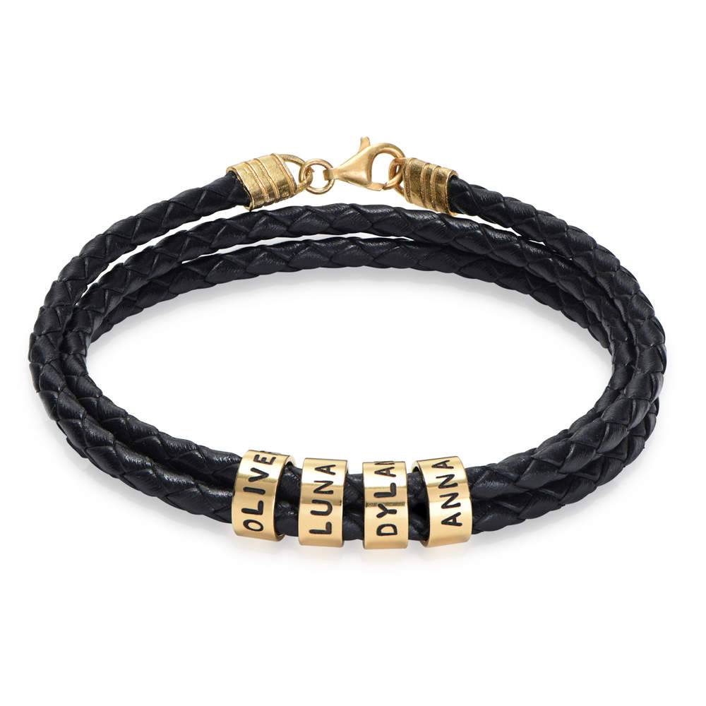 Navigator Braided Leather Bracelet with Small Custom Beads in Gold Plating