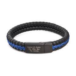 Bracelet Homme en cuir tressé personnalisé en bleu et noir photo du produit