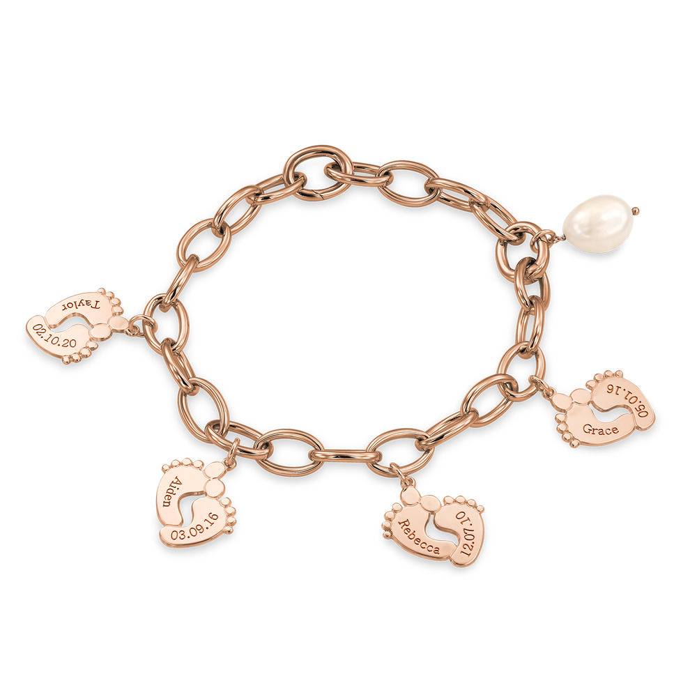Mom Bracelet with Baby Feet Charms in Rose Gold Plating