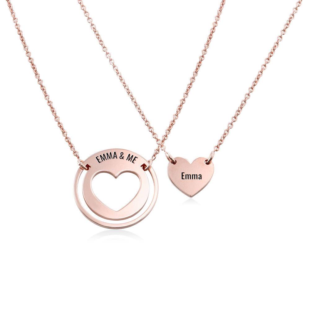 Mother Daughter Heart Necklace Set in 18K Rose Gold Plating-1 product photo