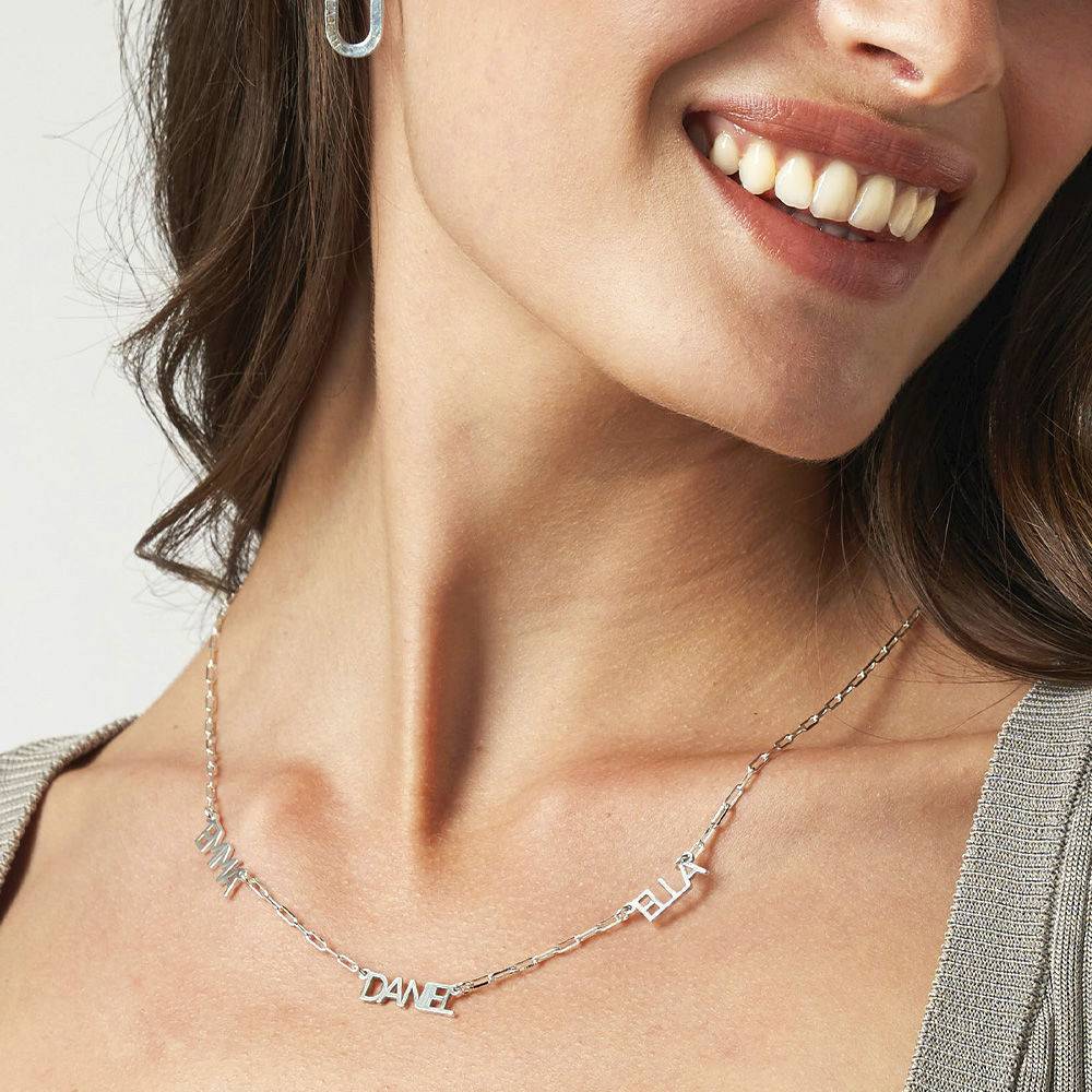 Modern Multi Name Necklace in Sterling Silver