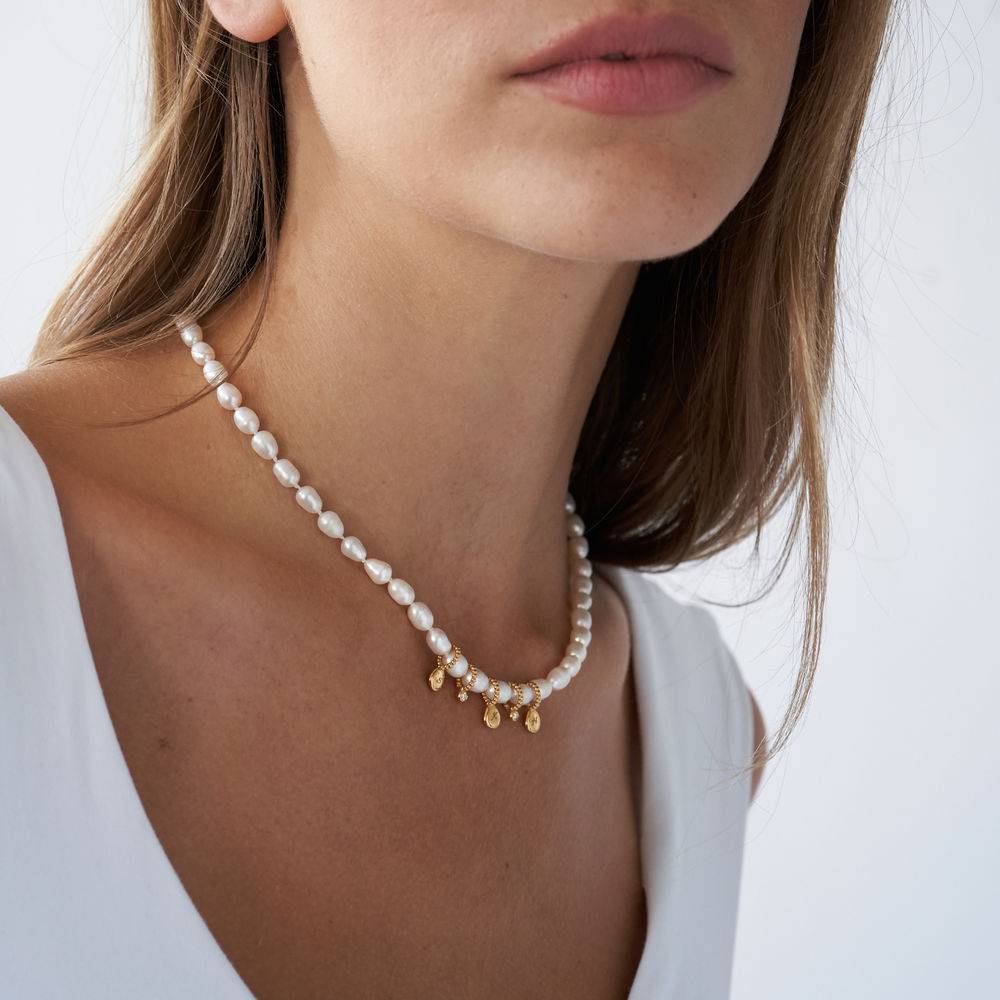 MYKA Diamond Pearl Initial Necklace in Gold Plating