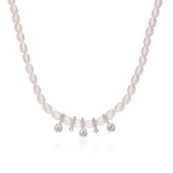 Julia Diamant Perle Initialhalskæde i Sterlingsølv produkt billede