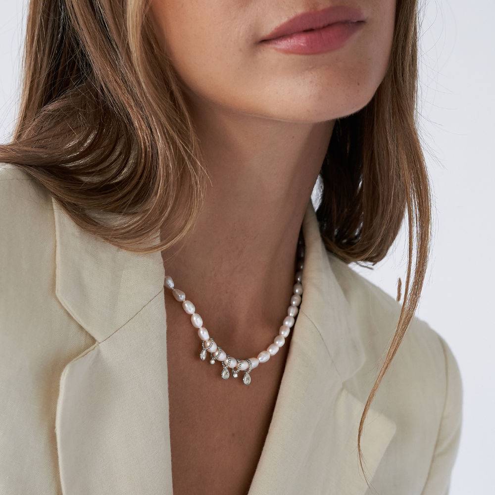 Julia Diamond Pearl Initial Necklace in Sterling Silver