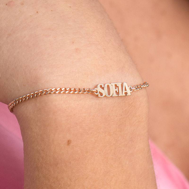 Namensarmband/Fußkette mit Großbuchstaben in rosévergoldetem Silber