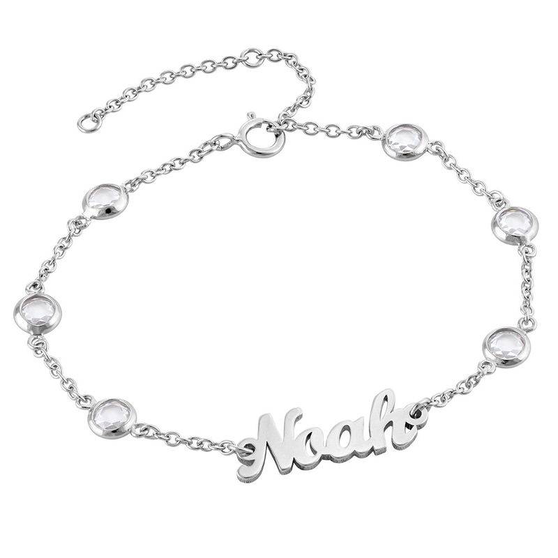 Name Bracelet with Clear Crystal Stone in Silver product photo