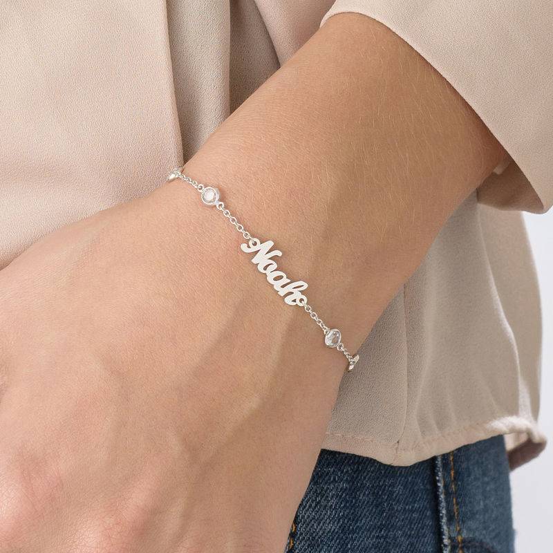 Name Bracelet with Clear Crystal Stone in Silver