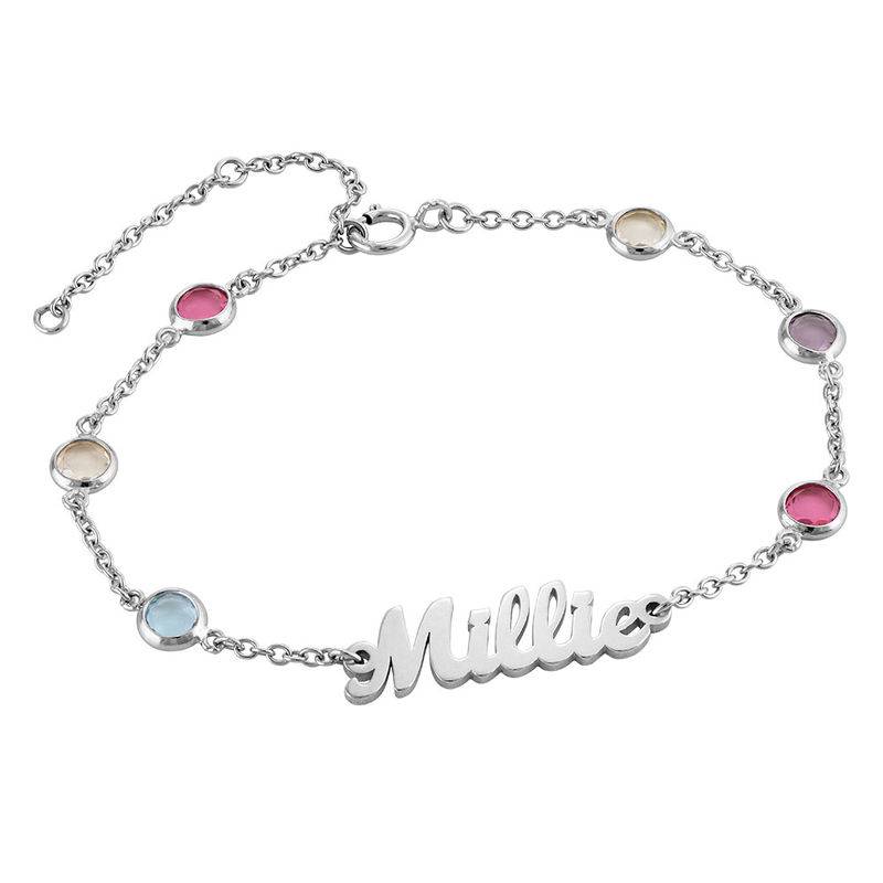 Name Bracelet with Multi Colored Stones in Silver product photo