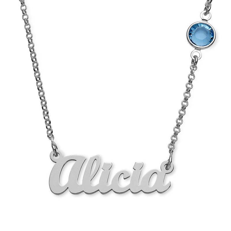 Name Necklace in Silver with One Birthstone-4 product photo