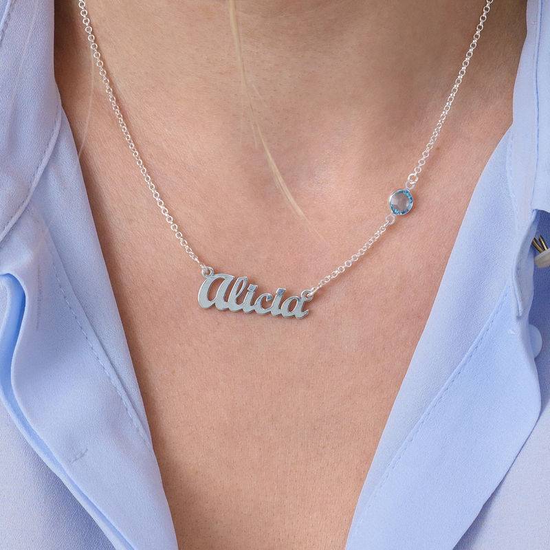 Name Necklace in Silver with One Stone-4 product photo