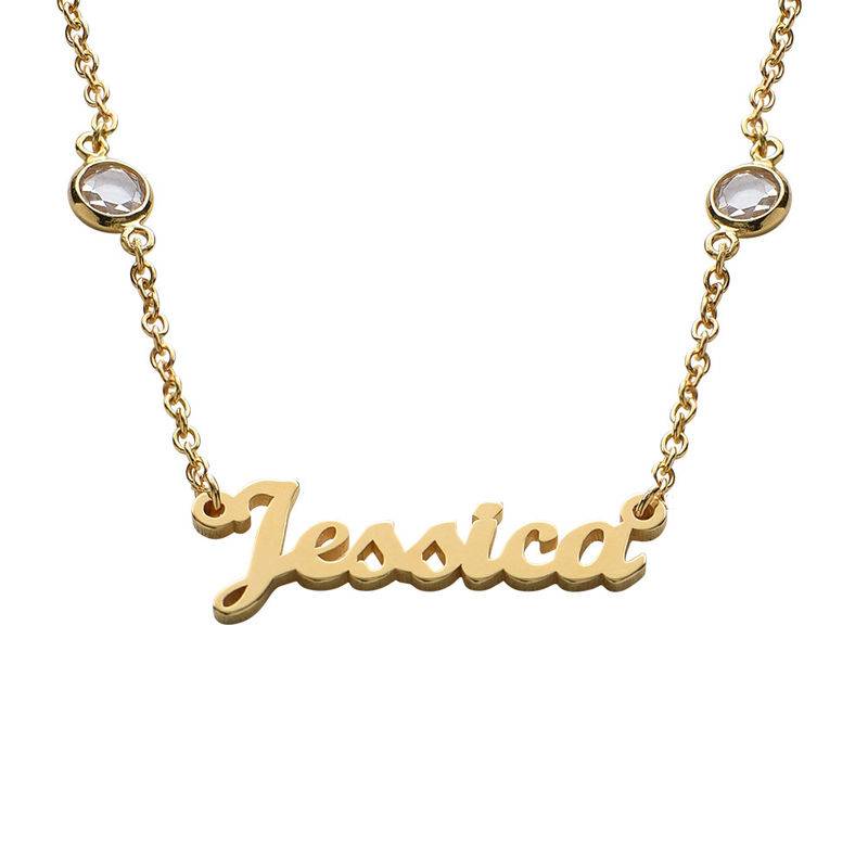 Name Necklace with Clear Crystal Stone in Gold Plating-3 product photo