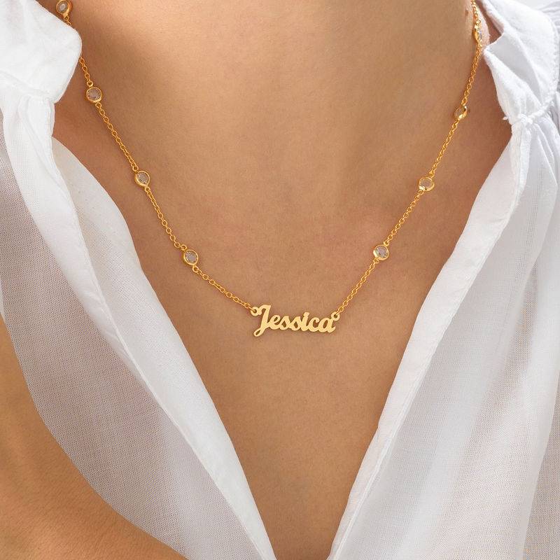 Name Necklace with Clear Crystal Stone in Gold Plating-1 product photo