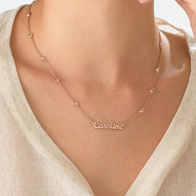 Name Necklace with Clear Crystal Stone  in Rose Gold Plating-4 product photo