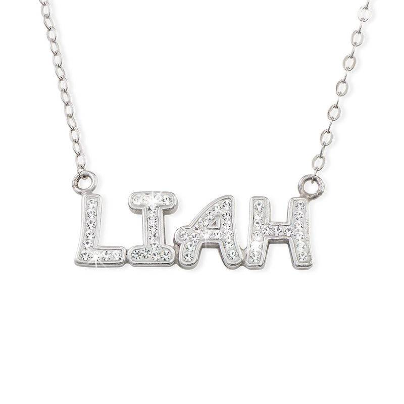 Name Necklace with Crystals in Sterling Silver-2 product photo