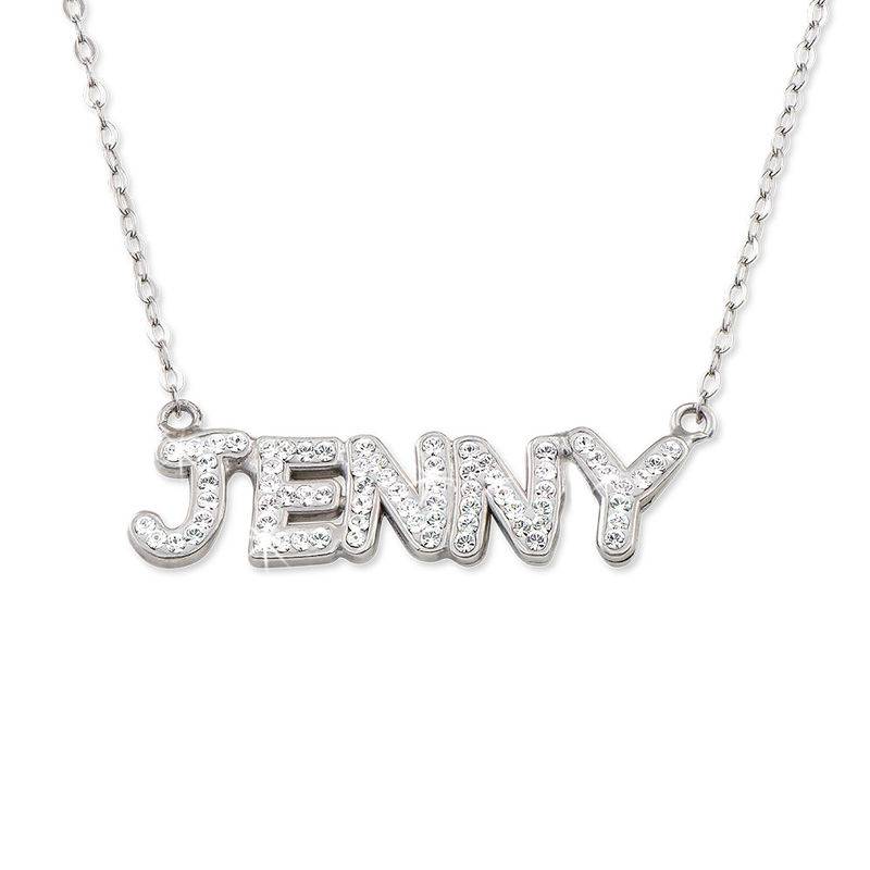 Name Necklace with Crystals in Sterling Silver-4 product photo