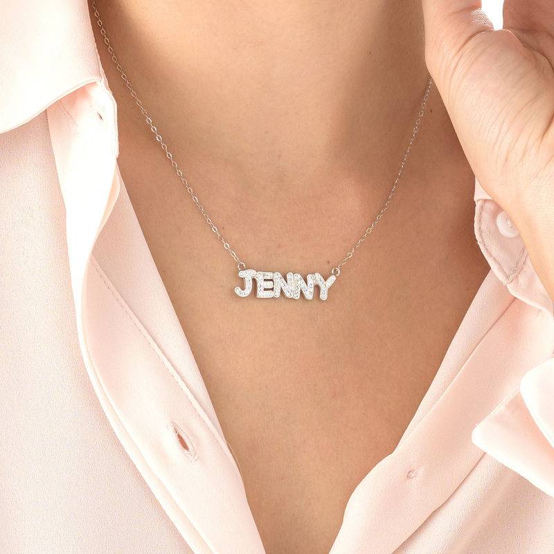 Name Necklace with Crystals in Sterling Silver-3 product photo
