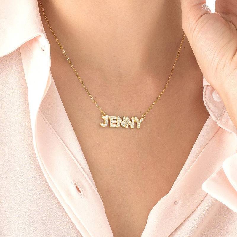 Name Necklace with Crystals in Sterling Silver with Gold Plating-1 product photo
