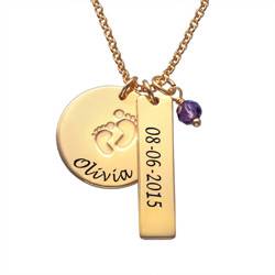 New Mom Jewelry - Baby Feet Charm Necklace with Gold Plating product photo