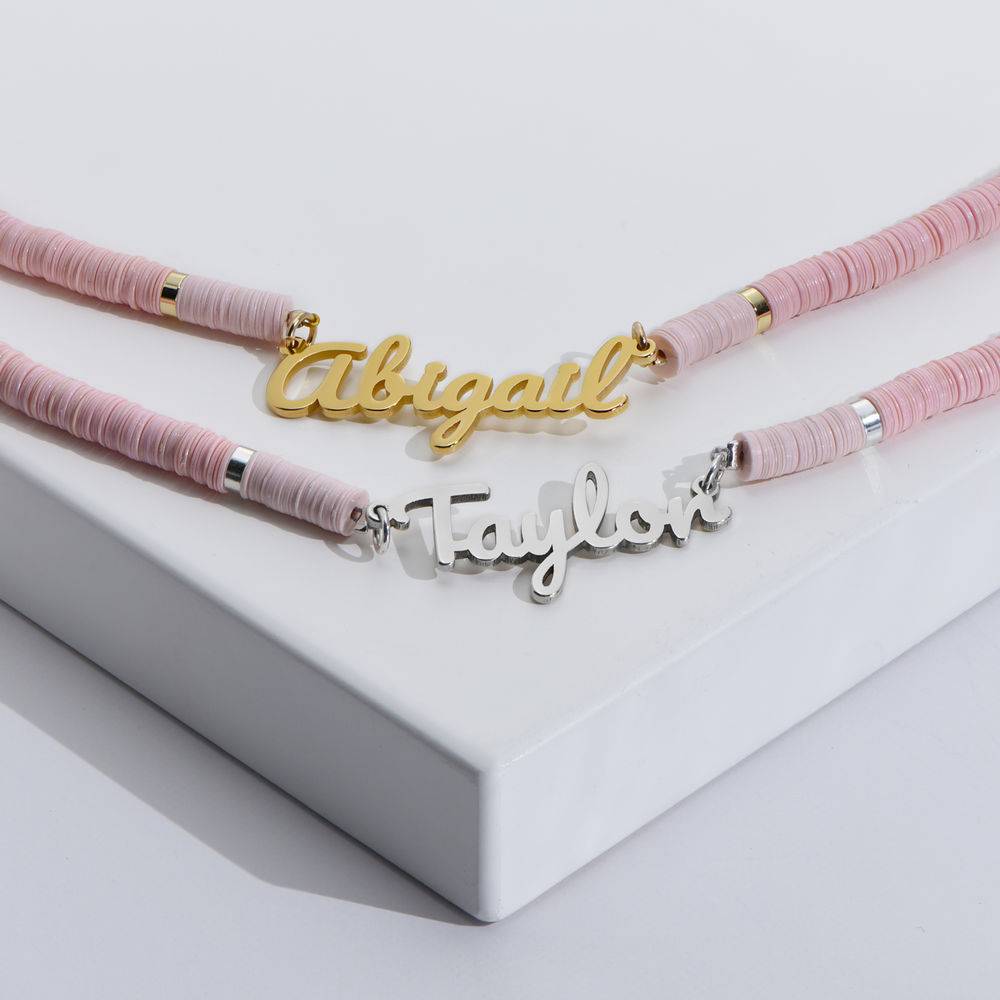 Pink Sherbert Name Necklace in Gold Plating