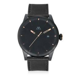 Odysseus Day Date Minimalist Leather Strap Watch in Black product photo