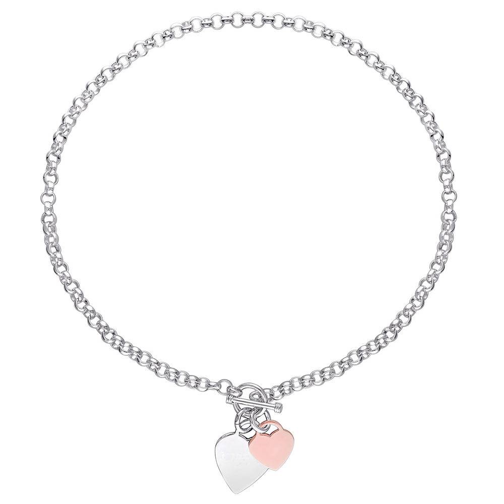 Oval Link Necklace with Sterling Silver and Rose Gold Plated Heart Charms & Toggle Clasp