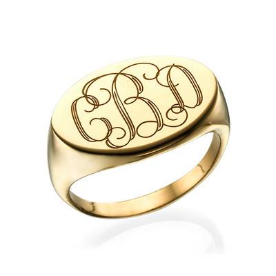 Oval Monogram Signet Ring in 18k Gold Plating product photo