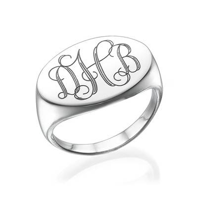 Oval Monogram Signet Ring in Sterling Silver product photo