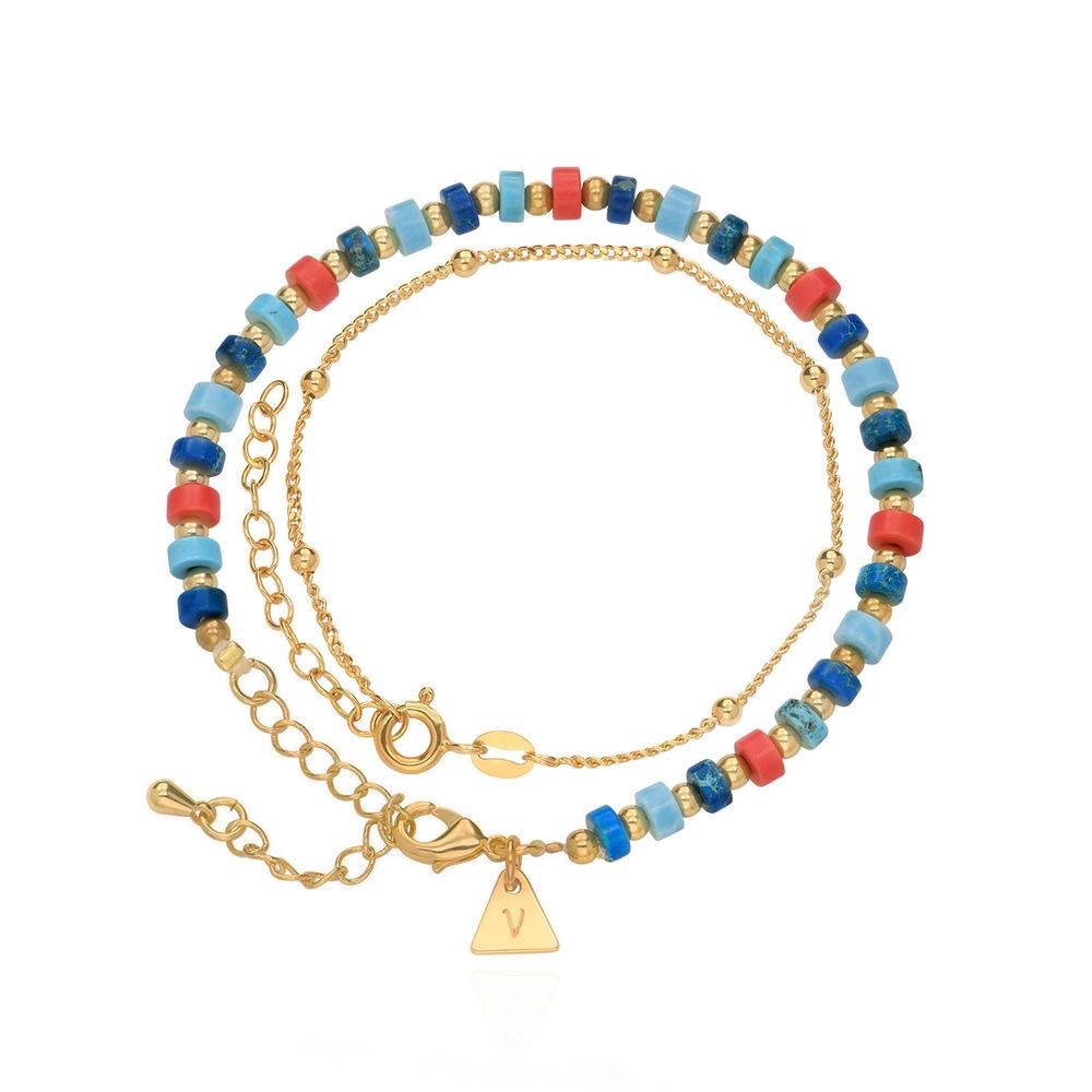 Pacific Layered Beads Bracelet/Anklet with Initials in Gold Plating