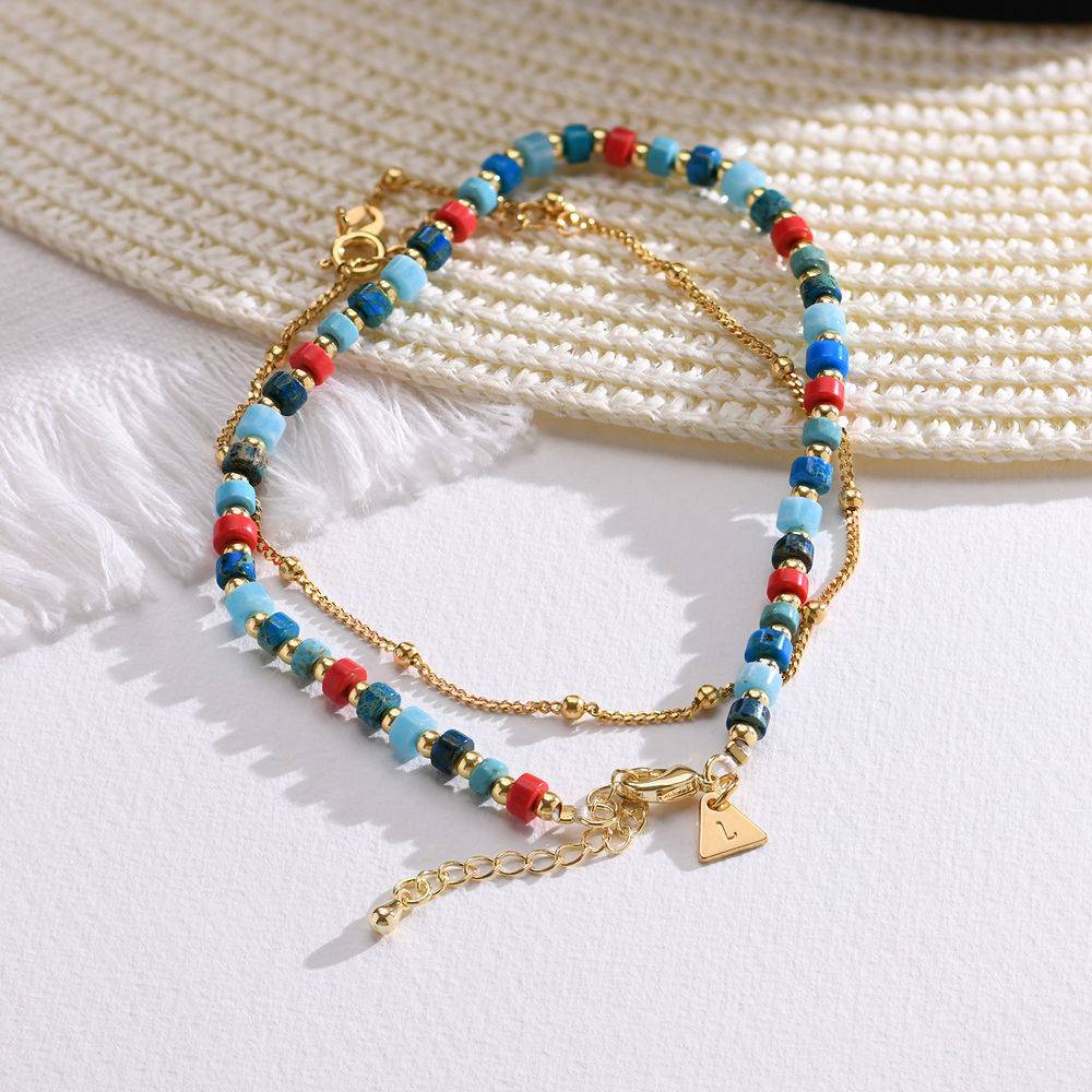 Bracelet/Bracelet de cheville Perles du Pacifique avec Initiales en Plaqué Or