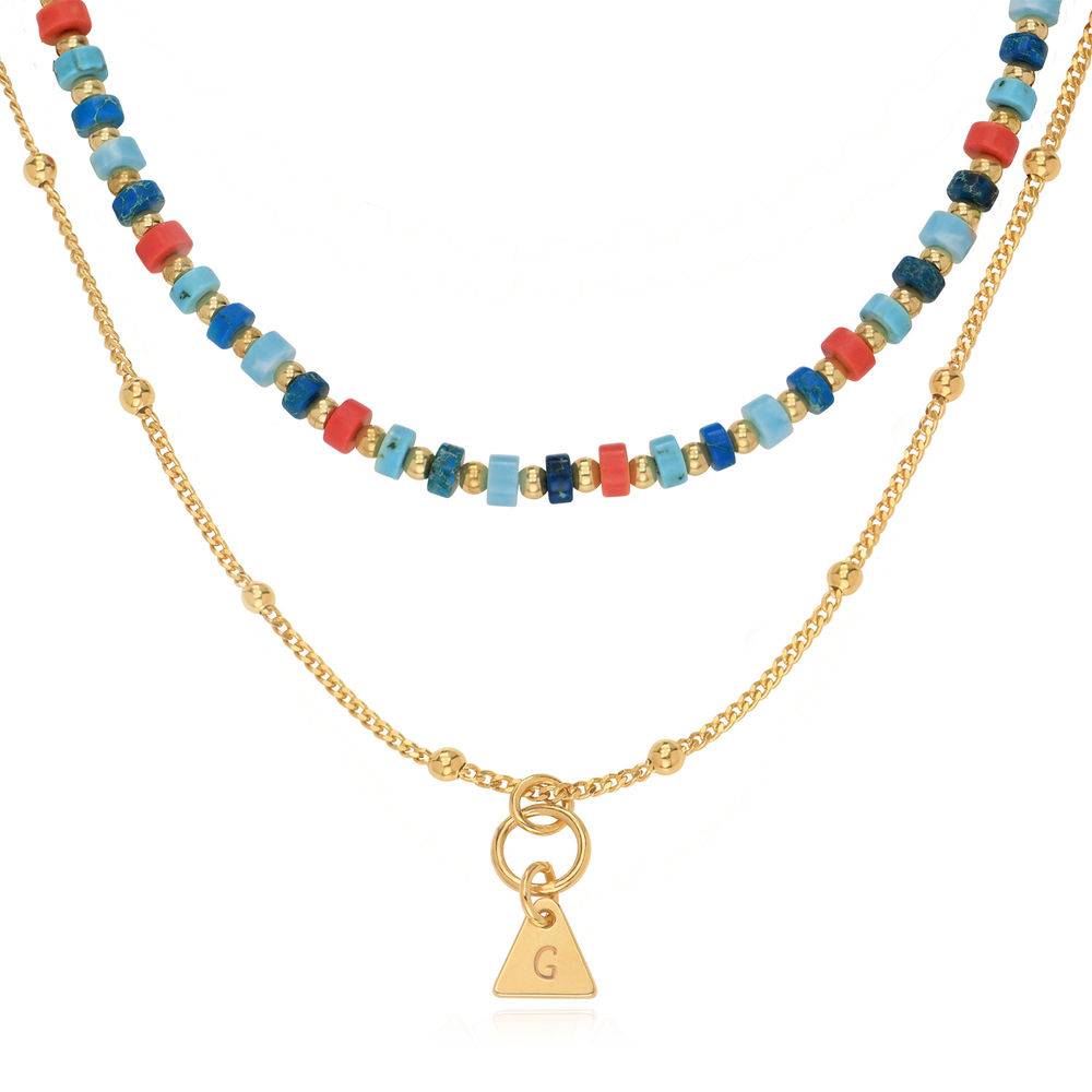 Pacific Layered Beads Necklace with Initials in Gold Plating