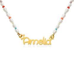 Perlehalskæde til piger med navn - forgyldt produkt billede