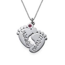 Engraved Baby Feet Jewelry with Birthstone product photo