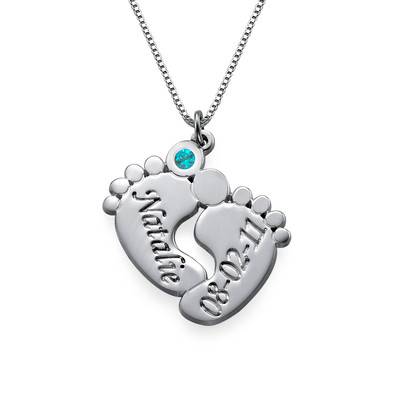 Personalized Name Necklace Baby Feet Kids Birthstone Pendent Engraved Pendants 925 Sterling Silver Gift for Women Mother … 