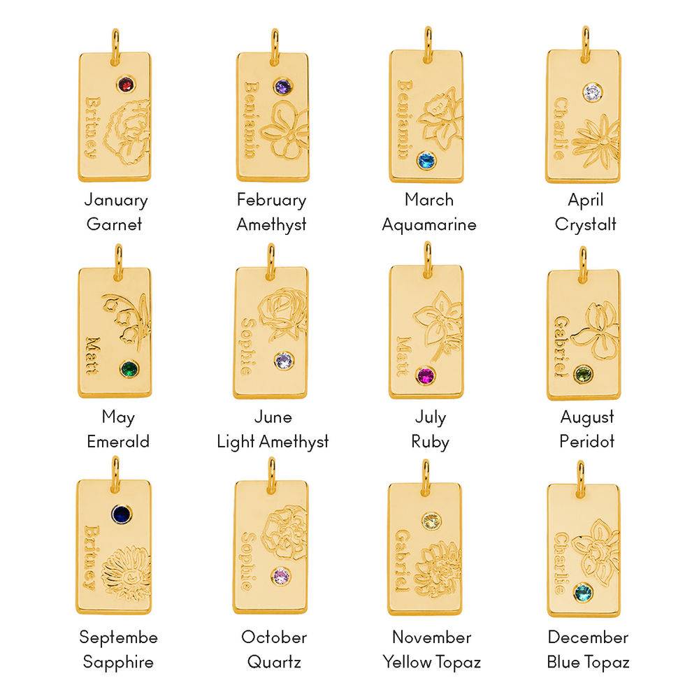 Personalisierte Geburtskette mit Blumen und Steinen aus Gold Vermeil