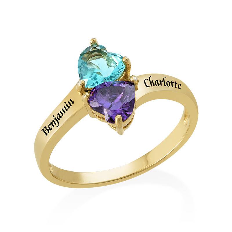 Personalised Heart Shape Birthstones Promise Ring with Gold Plating