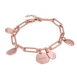 Personalised Chain Link Bracelet with Engraved Charms in 18ct Rose product photo