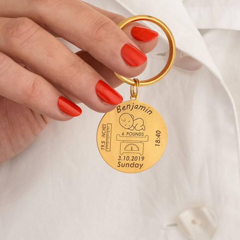 Personalized Engraved Baby Birth Keychain in 18K Gold Plating