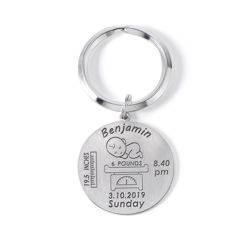 Personalized Engraved Baby Birth Keychain in Sterling Silver product photo