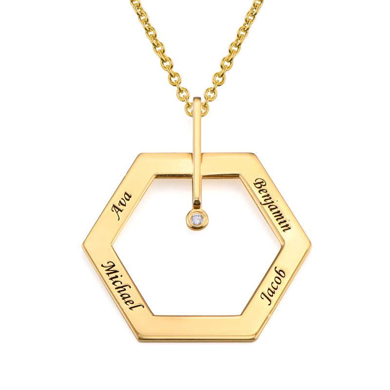 Personlig gravert hexagon smykke med diamant i gullbelegg-1 produktbilde