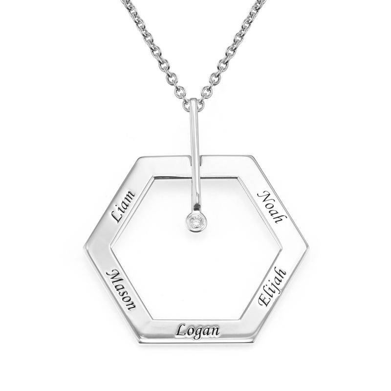 Personlig gravert hexagon smykke med diamant i sterlingsølv-4 produktbilde