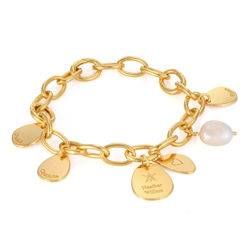 Personalized Round Chain Link Bracelet with Engraved Charms in 18K product photo