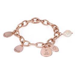 Personalized Round Chain Link Bracelet with Engraved Charms in 18K Rose Gold Plating product photo